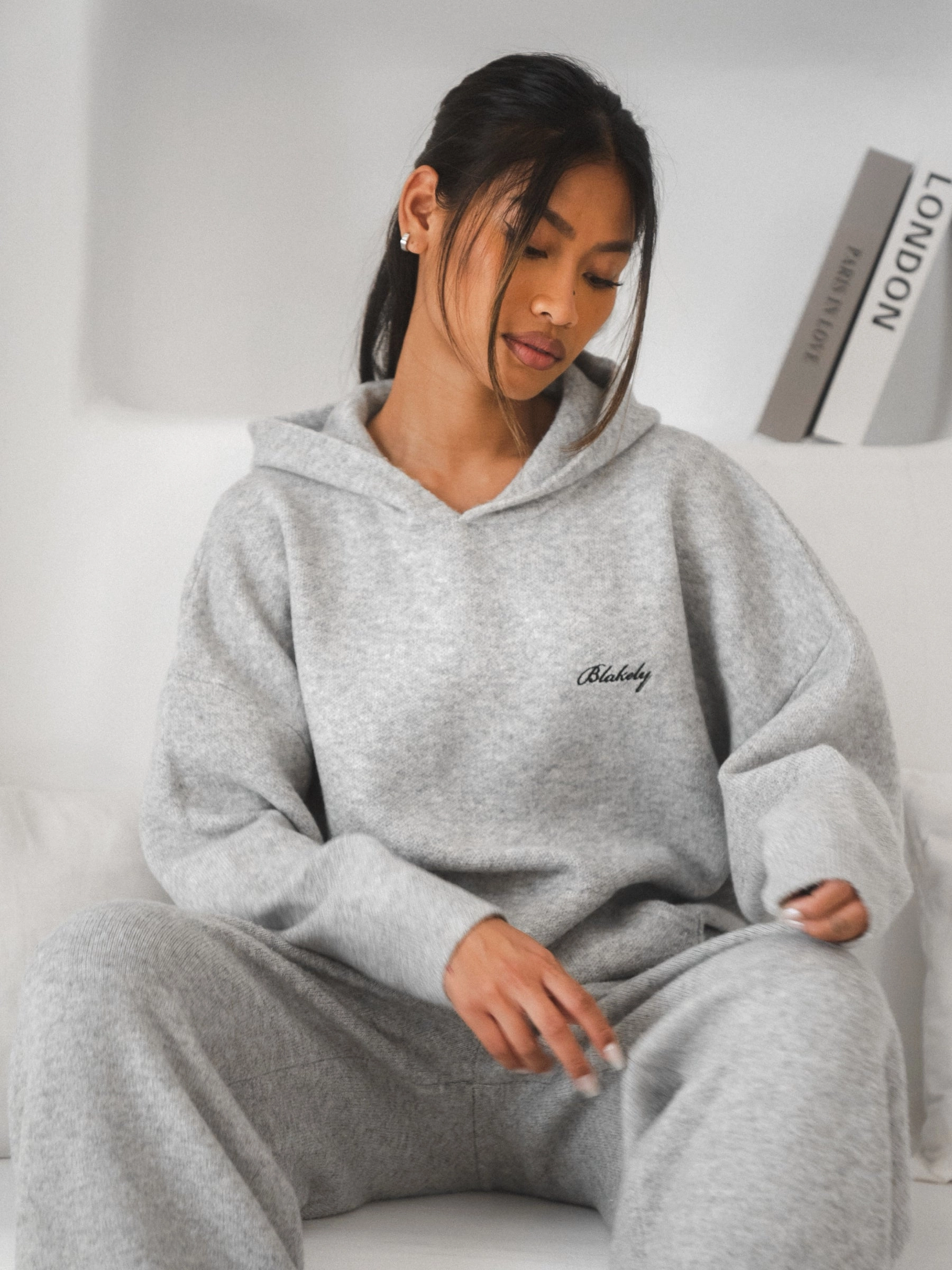 Steampunk style Oversized Knitted Hoodie - Marl Grey