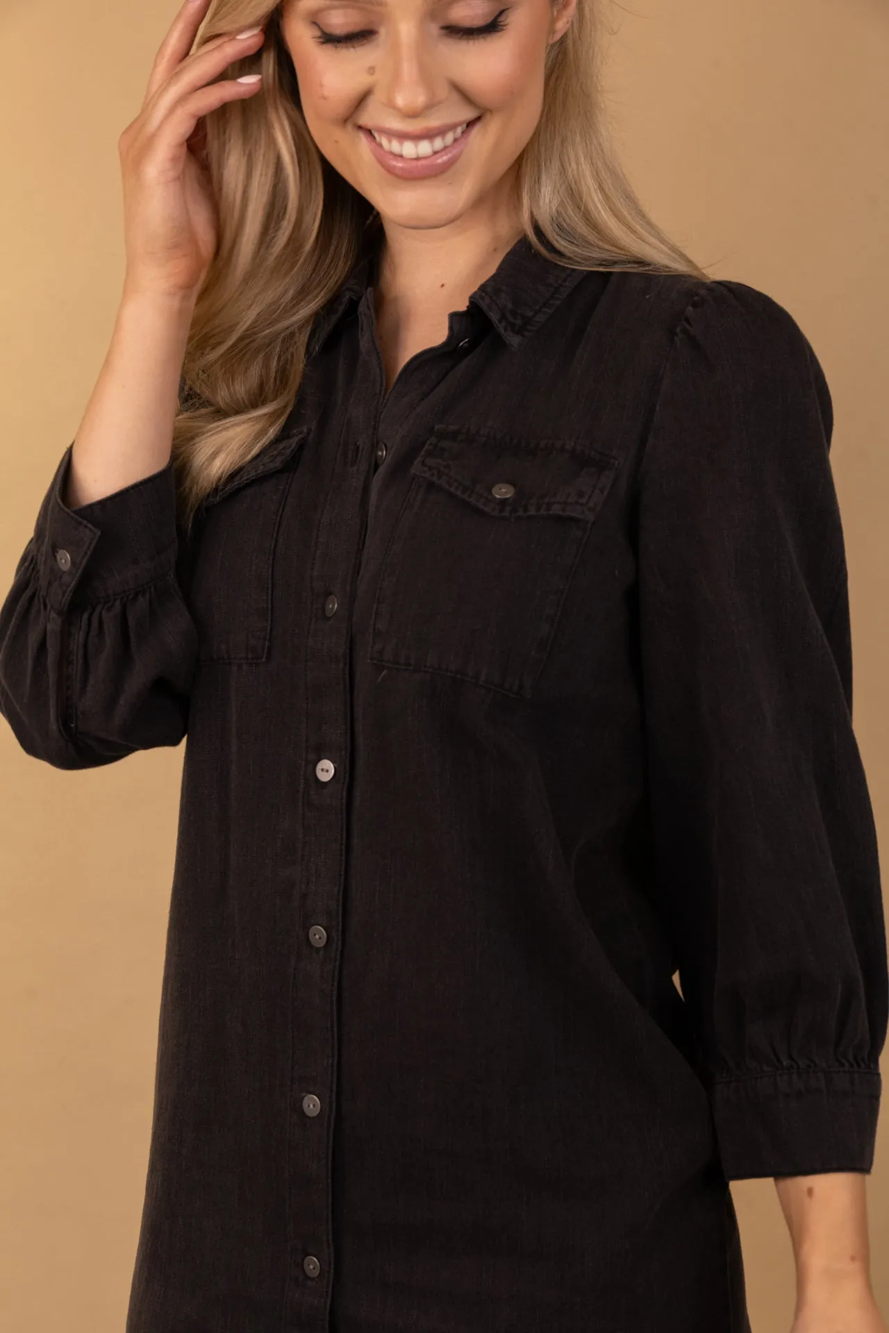 Texture Rich Felicia Washed Black Denim Dress