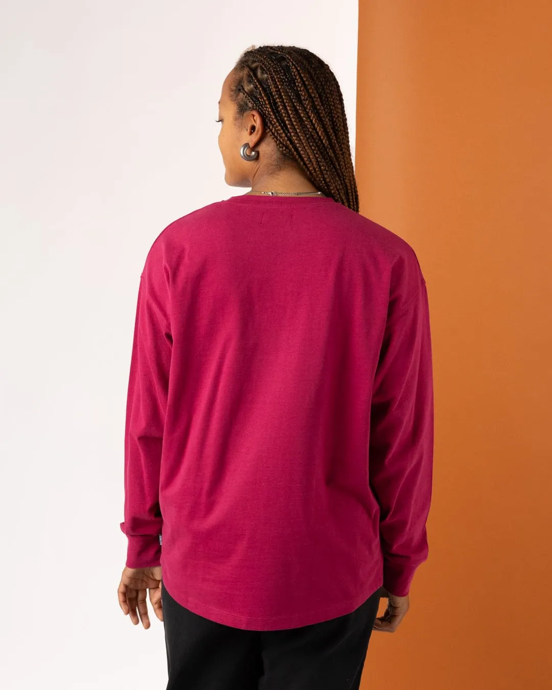 Eclipse - Womens Long Sleeve T-Shirt - Dark Pink Adjustable Fit OversizedSilhouette