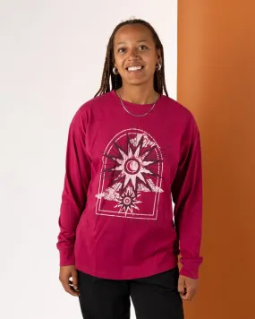 Eclipse - Womens Long Sleeve T-Shirt - Dark Pink Easy Wear Option Holiday Style Trend