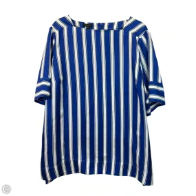Versatile Layering Top Short Sleeve Designer By Escada In Blue & White, Size: Xl