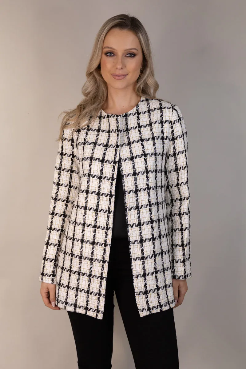 Sleek Layers ModularLayering Quinn Off White Black & Gold Tweed Coat