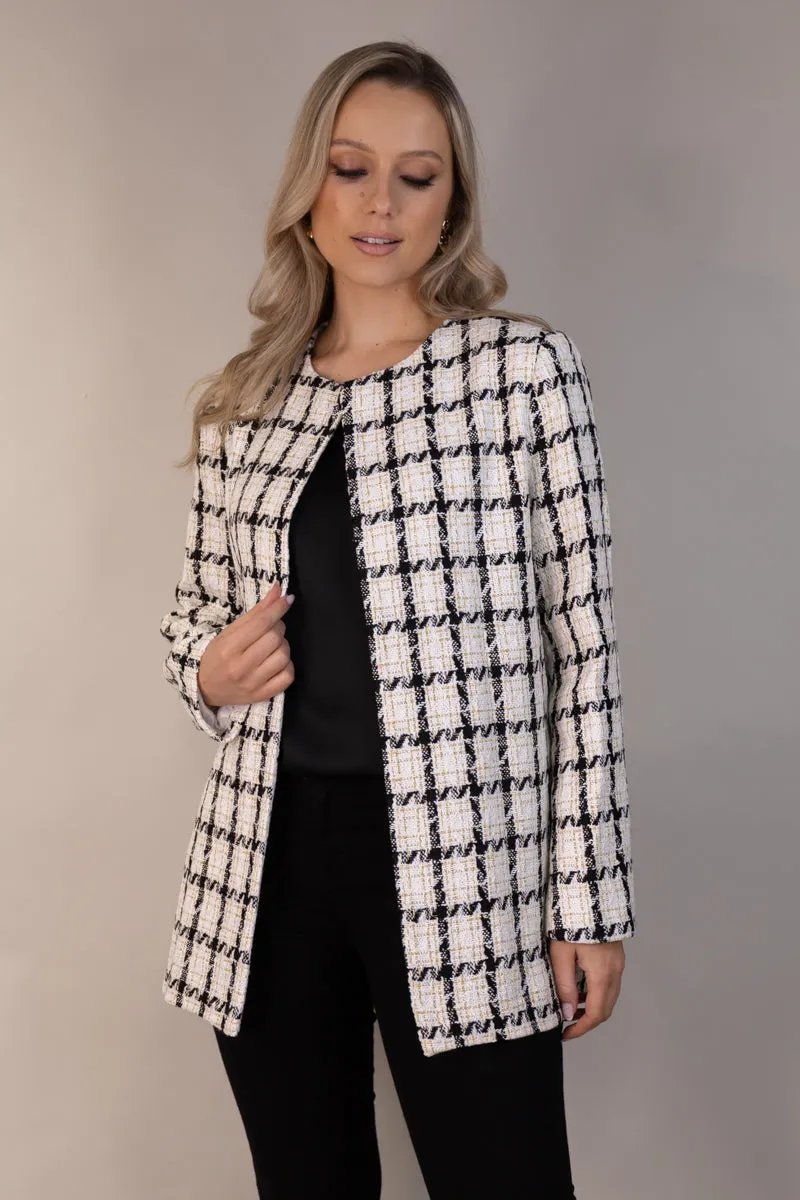Quinn Off White Black & Gold Tweed Coat Comfy Essentials Abrasion Resistant Shell
