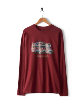 Motorhome Mens Long Sleeve T-Shirt - Burgundy Slim Fit Wear
