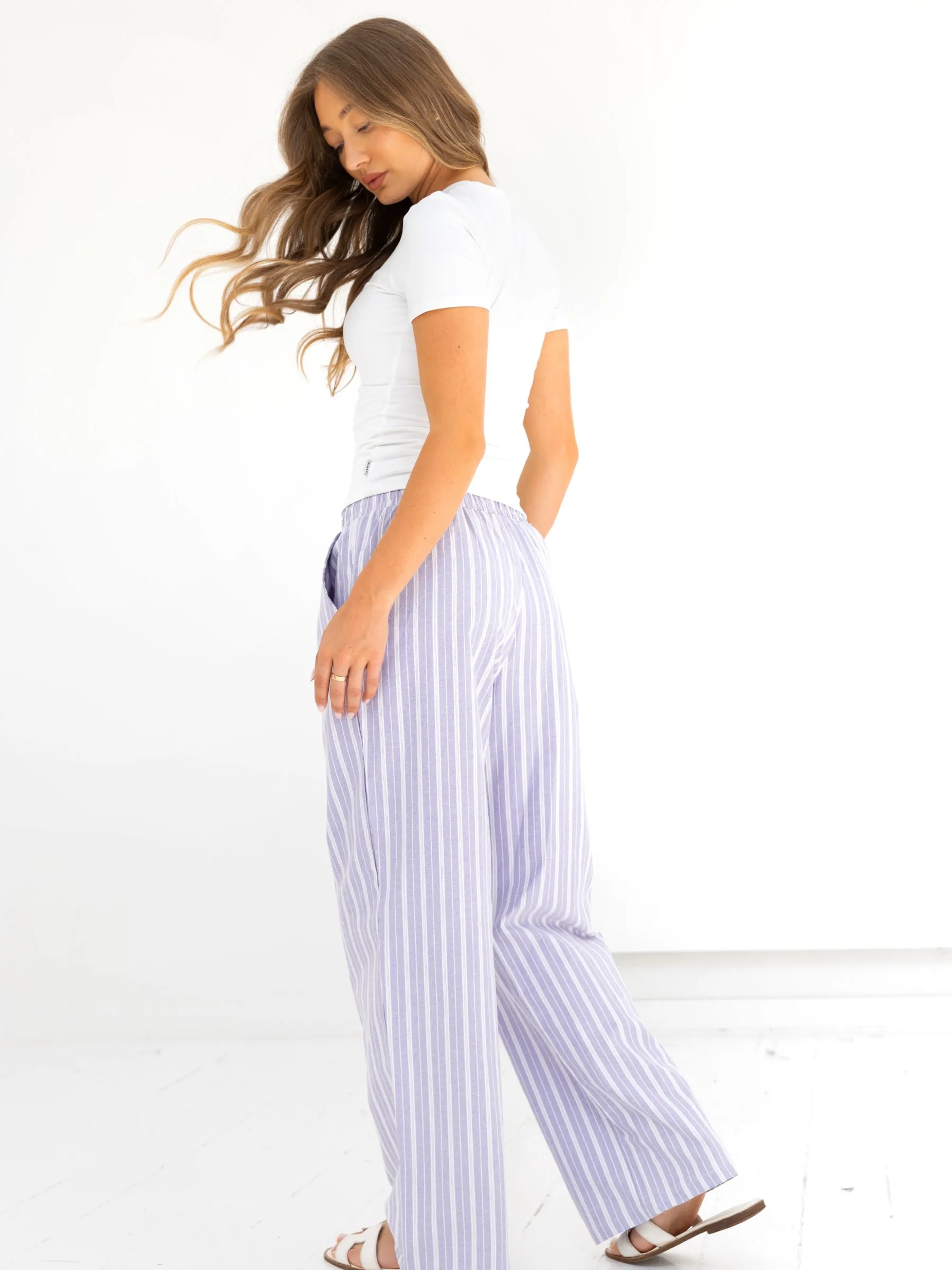 Plain style Elena Stripe Trousers - Purple