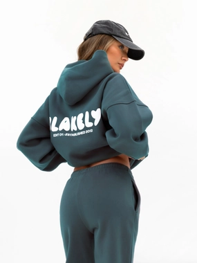 Slim Fit Performance Cloud Print Oversized Hoodie - Teal Green