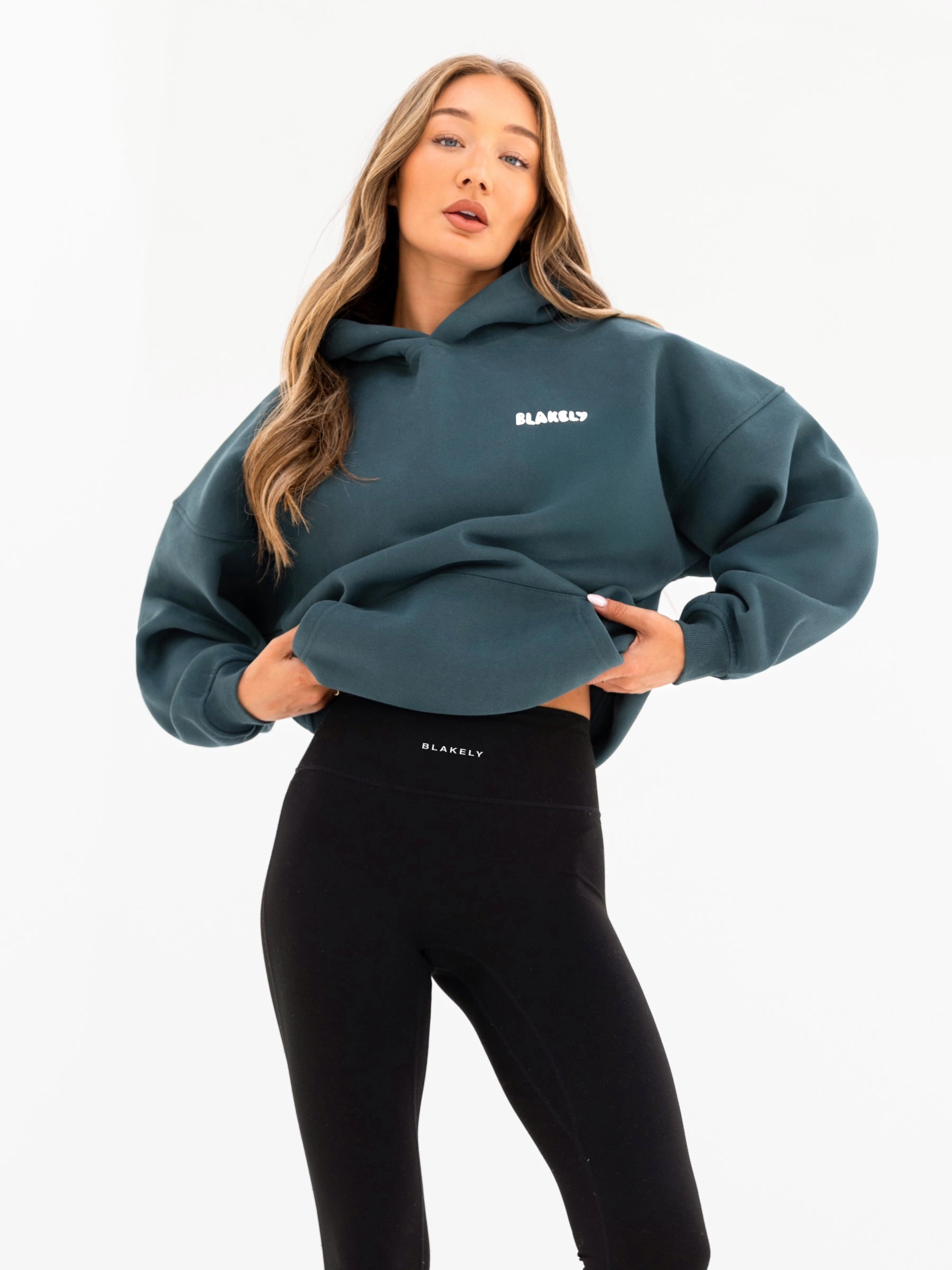 Urban Night Street Mood Cloud Print Oversized Hoodie - Teal Green
