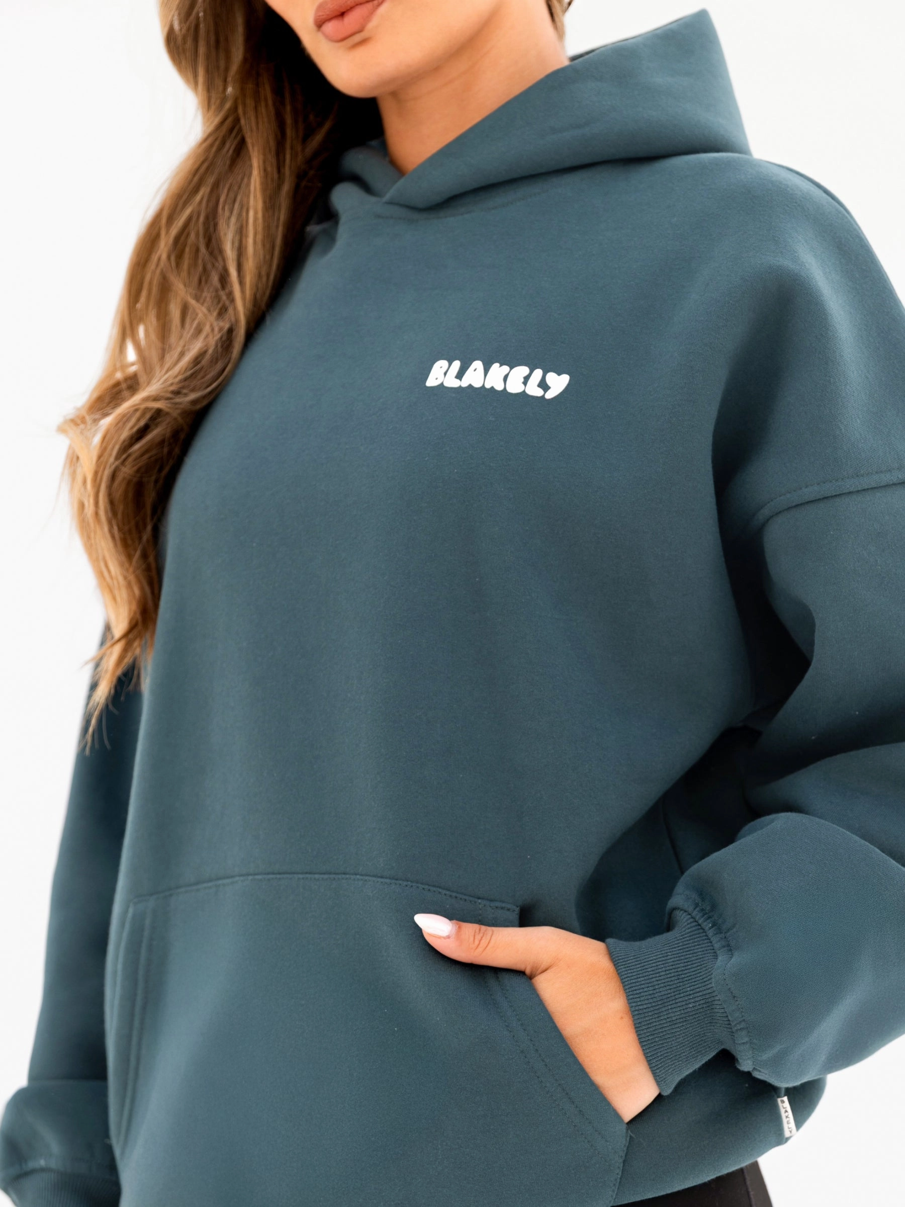 Fleece like Cloud Print Oversized Hoodie - Teal Green