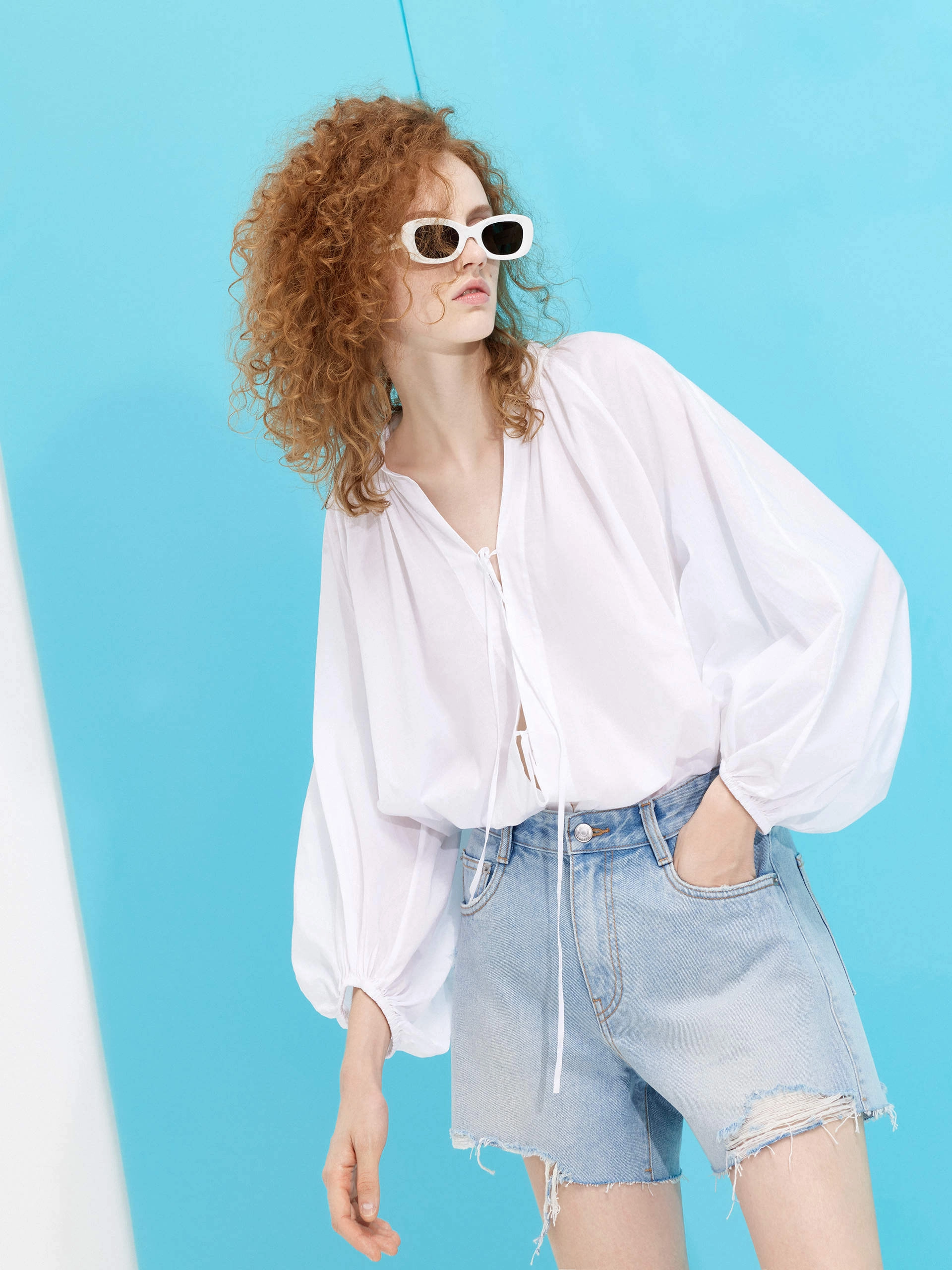 Strap Tie Detail Cotton Shirt Non Constricting Waistband Anti Odor Technology