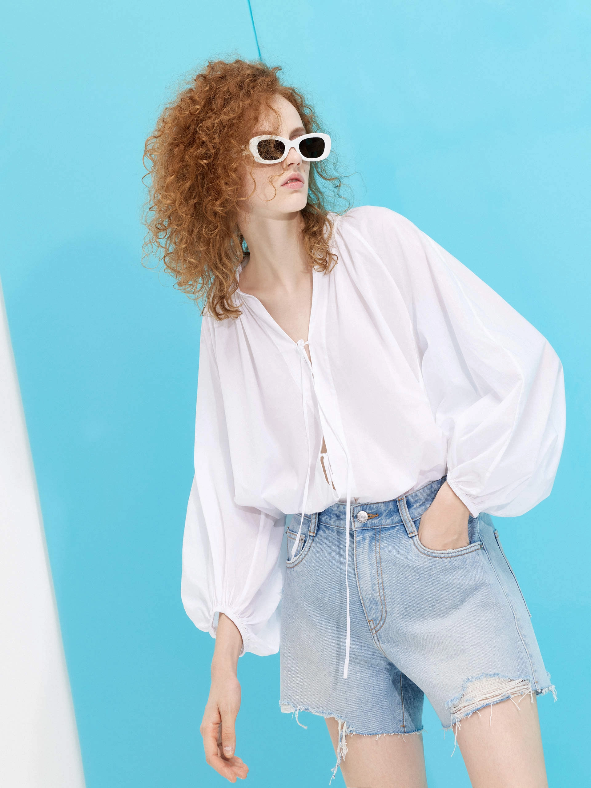 Comfort Fit Design Friction Reduced Seams Strap Tie Detail Cotton Shirt