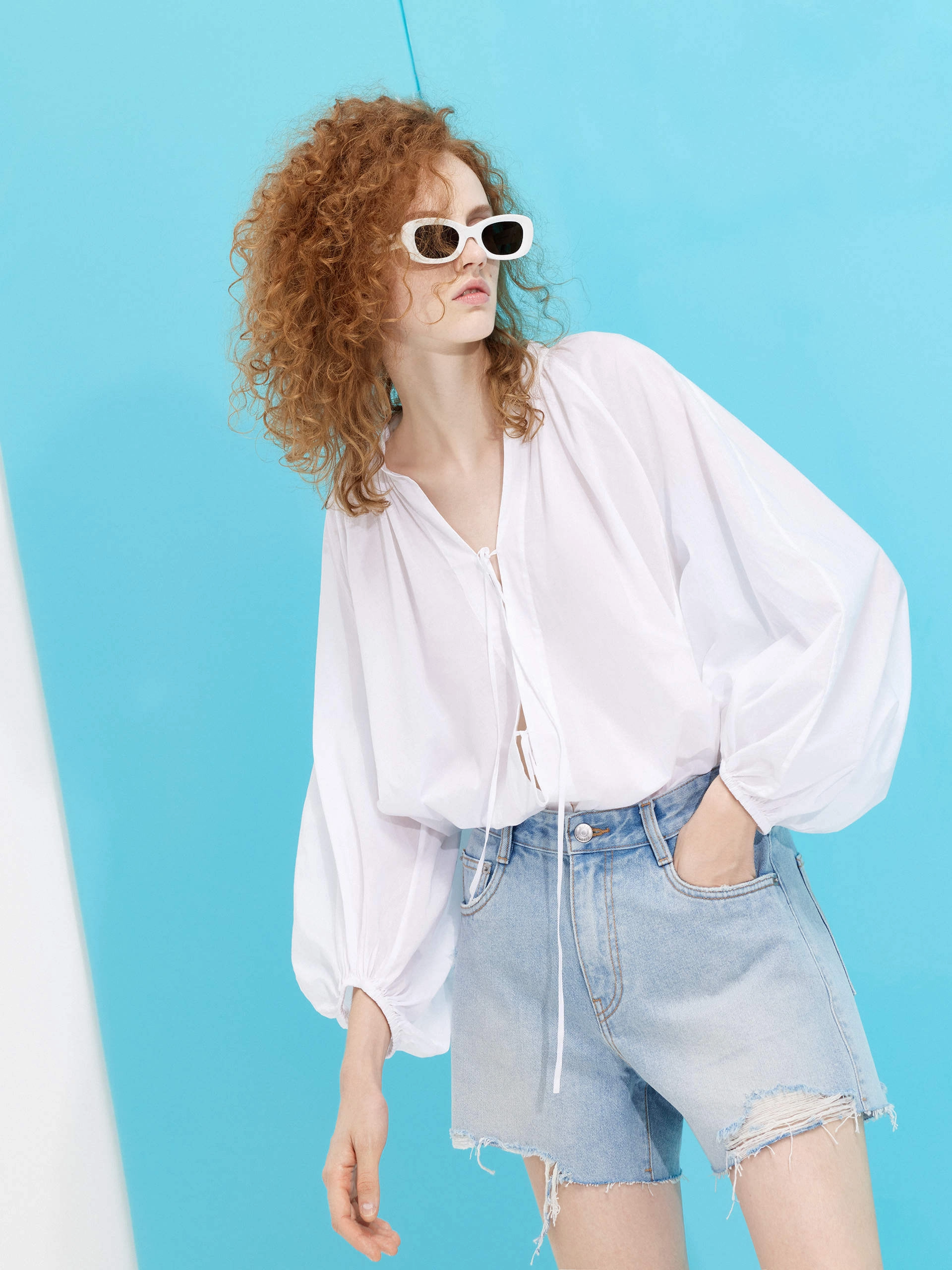 Strap Tie Detail Cotton Shirt Tagless Design Breathable Mesh Zones