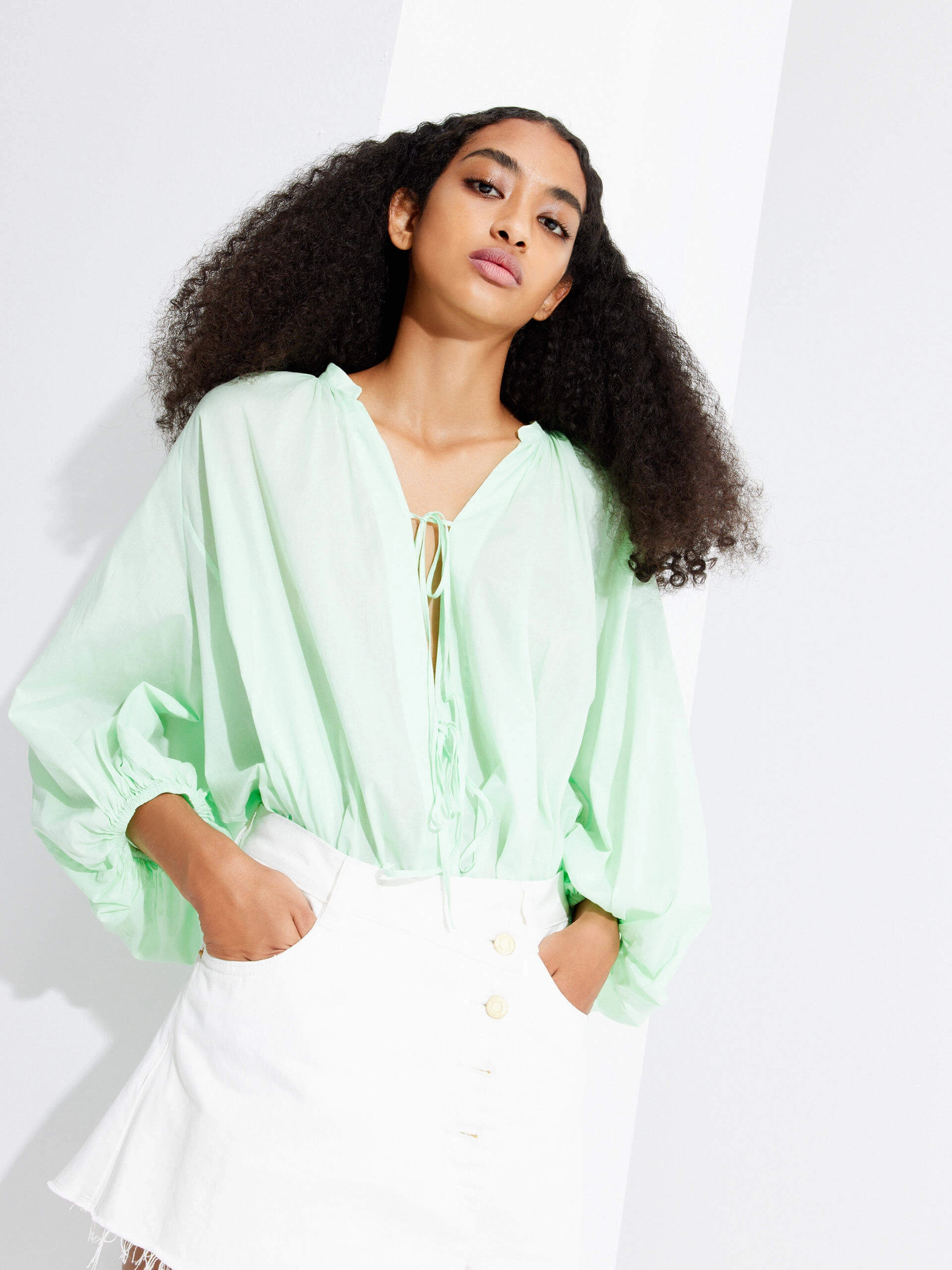 Smooth Silicone Trim Strap Tie Detail Cotton Shirt