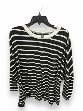 RibbedTrims Top 3/4 Sleeve By Shein In Black & White, Size: 2x