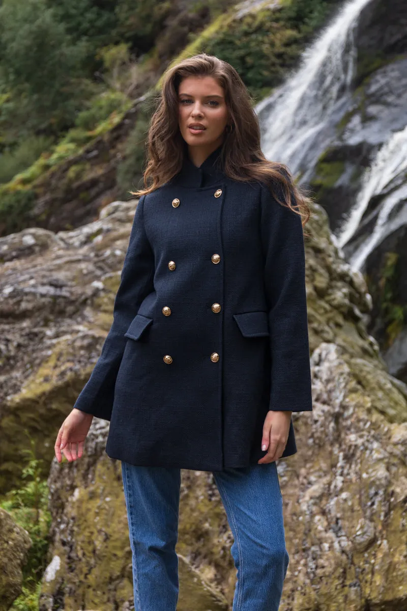 Outdoor Adventure Jolie Navy Buttoned Military Coat
