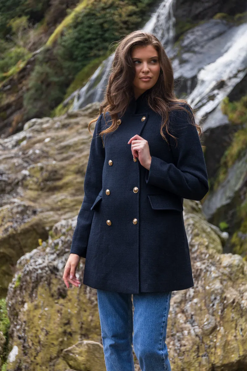 Cool Climate Jolie Navy Buttoned Military Coat