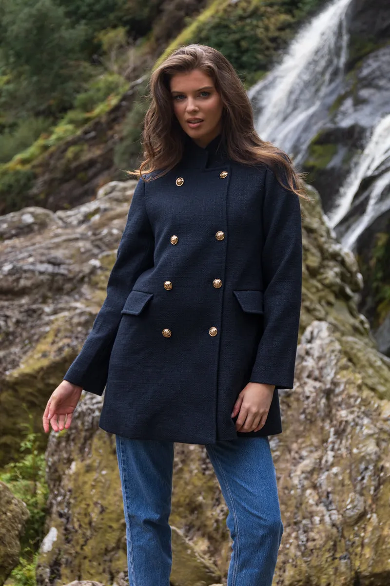 Body Mapped Ventilation Jolie Navy Buttoned Military Coat