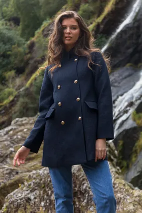 FlexibleCuffSystem Clean Fit Jolie Navy Buttoned Military Coat