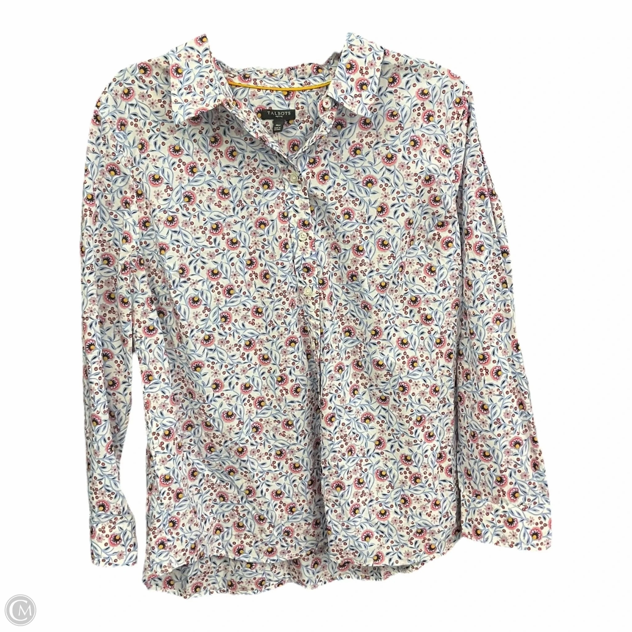 Microfiber texture Blouse Long Sleeve By Talbots In Floral Print, Size: Xlp