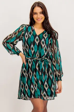 Edna V-Neck Belted Dress Earth Colors Trendy pick