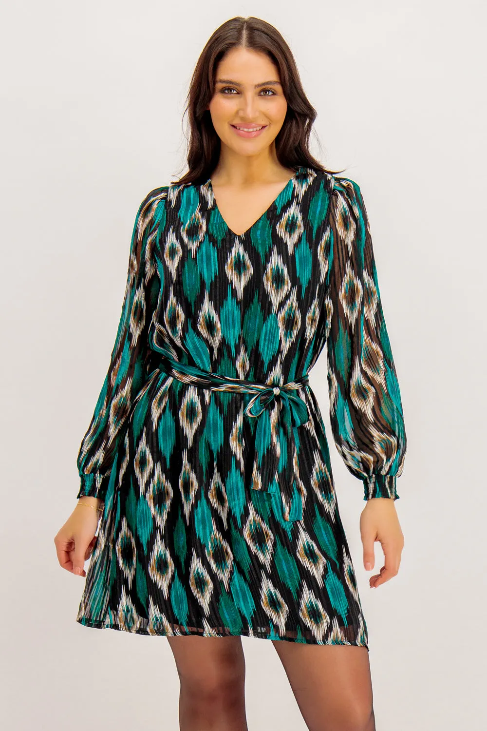 Easy Texture Edna V-Neck Belted Dress