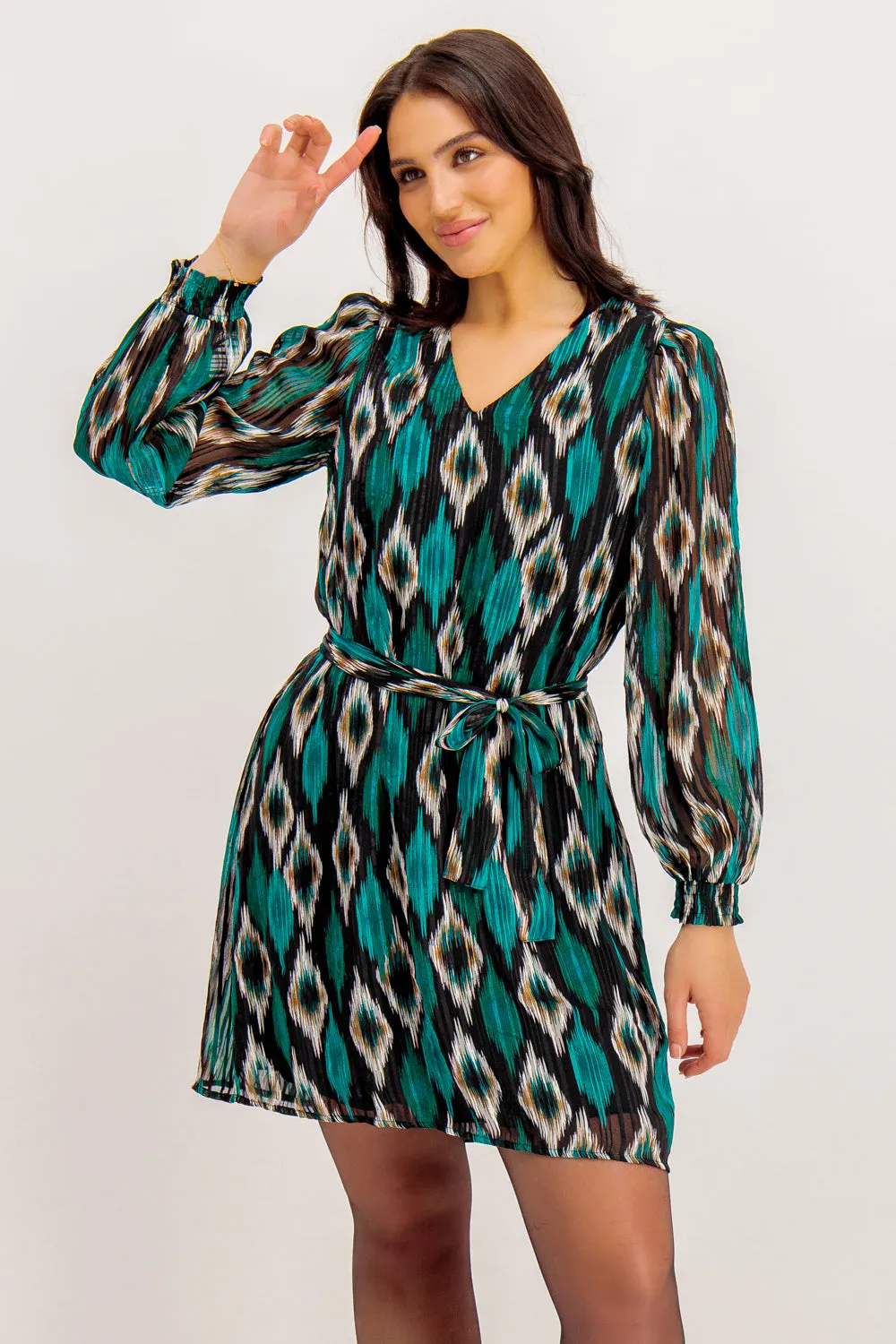Tie-dye Edna V-Neck Belted Dress