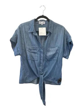Ribbed collar Top Short Sleeve Designer By Bella Dahl In Blue Denim, Size: M