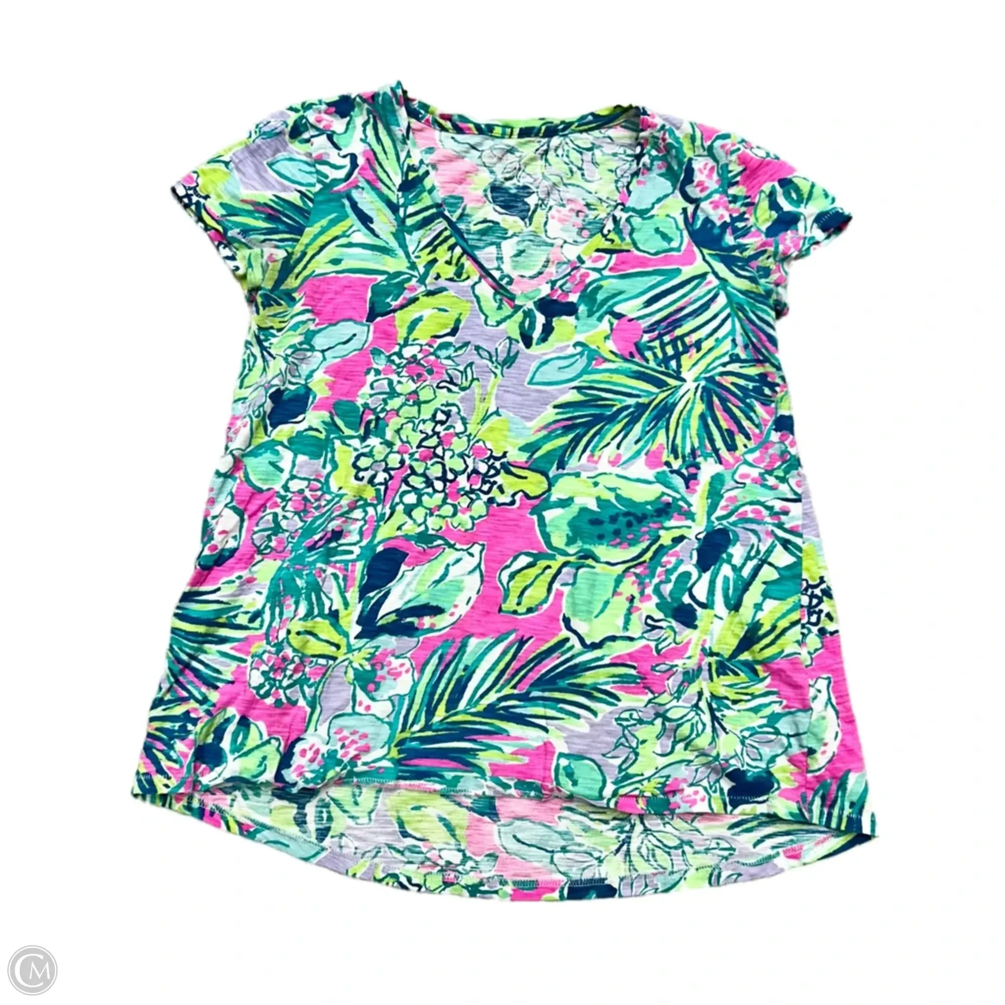 Temperature Regulating Top Short Sleeve Designer By Lilly Pulitzer In Green & White, Size: Xs