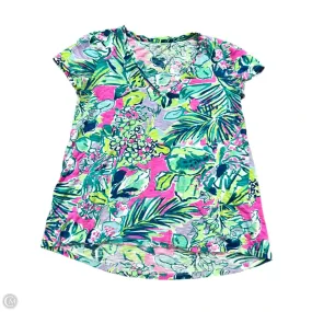 Temperature Regulating Top Short Sleeve Designer By Lilly Pulitzer In Green & White, Size: Xs