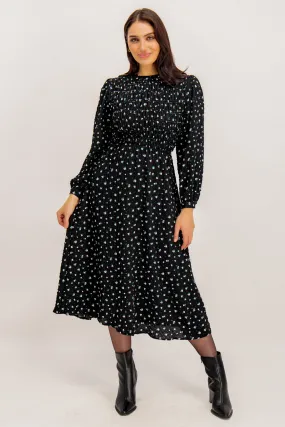 Aimee Black Floral Print Midi Dress Dress-Up Style Dreamy Motion
