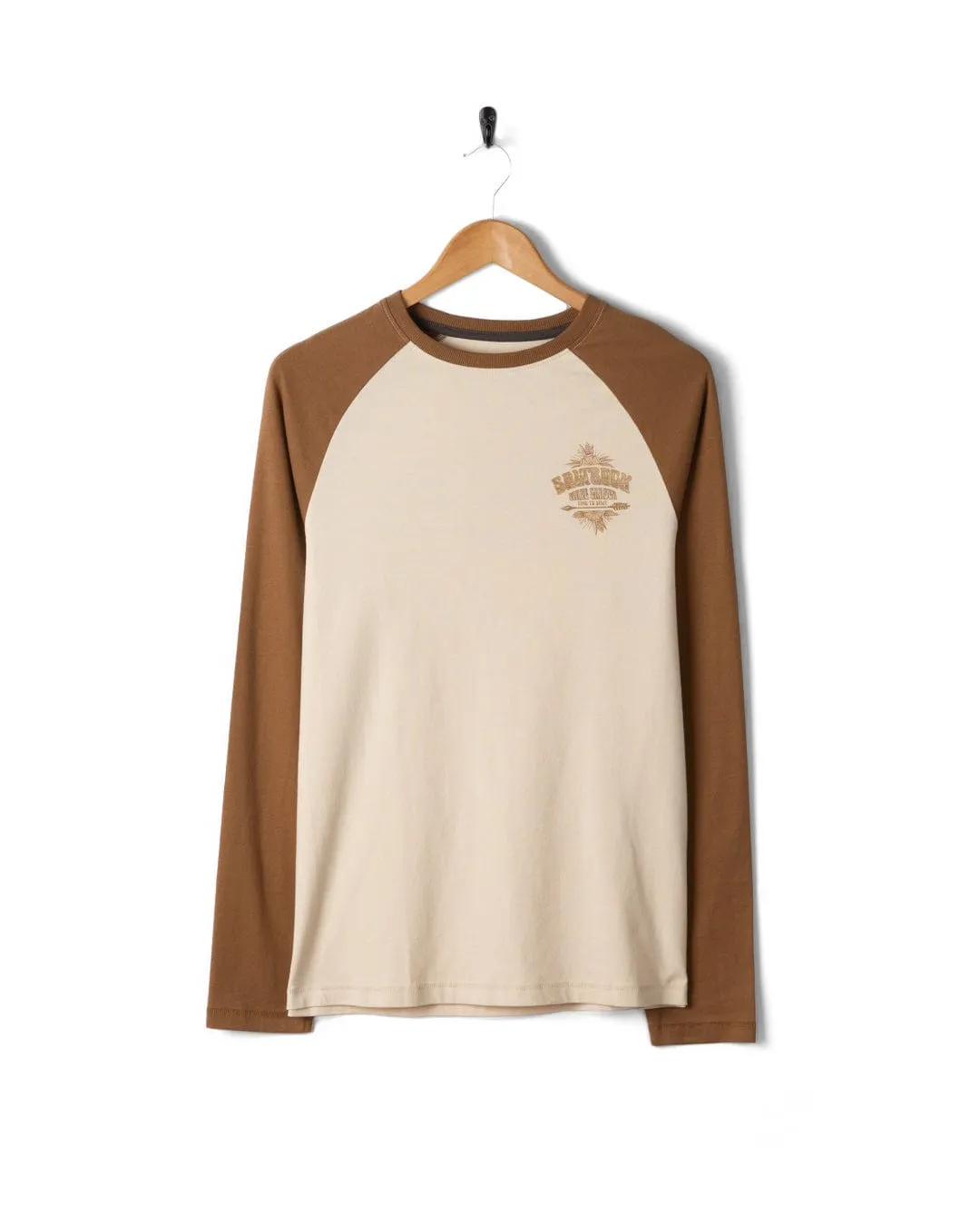 Wave Chaser - Mens Raglan Long Sleeve T-Shirt - Brown/Cream Active Comfort Wear
