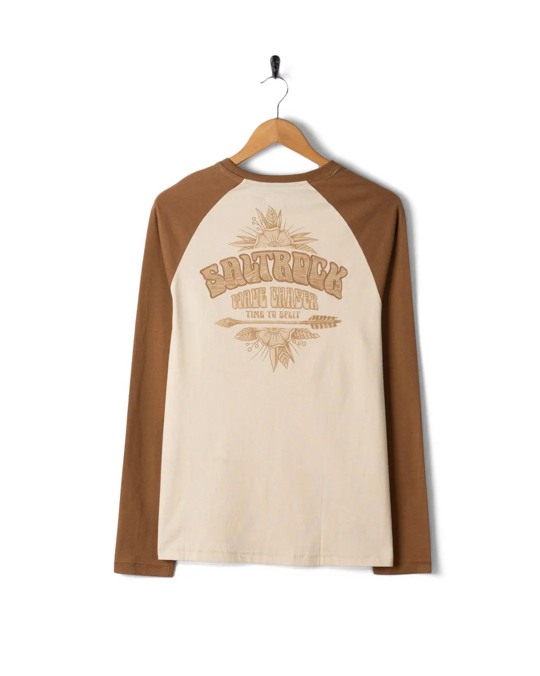 Relax Fit Design Fashion Comfort Wave Chaser - Mens Raglan Long Sleeve T-Shirt - Brown/Cream