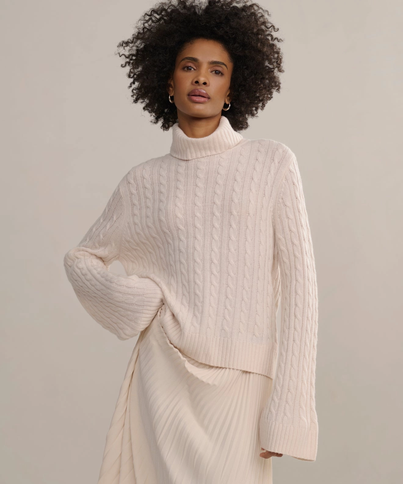 Chilly Day Wear Layered Fashion Cable Nell Turtleneck