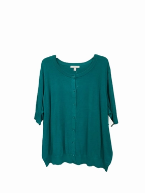 Breathable mesh panel Layered Sleeve Cardigan By Woman Within In Teal, Size: 3x