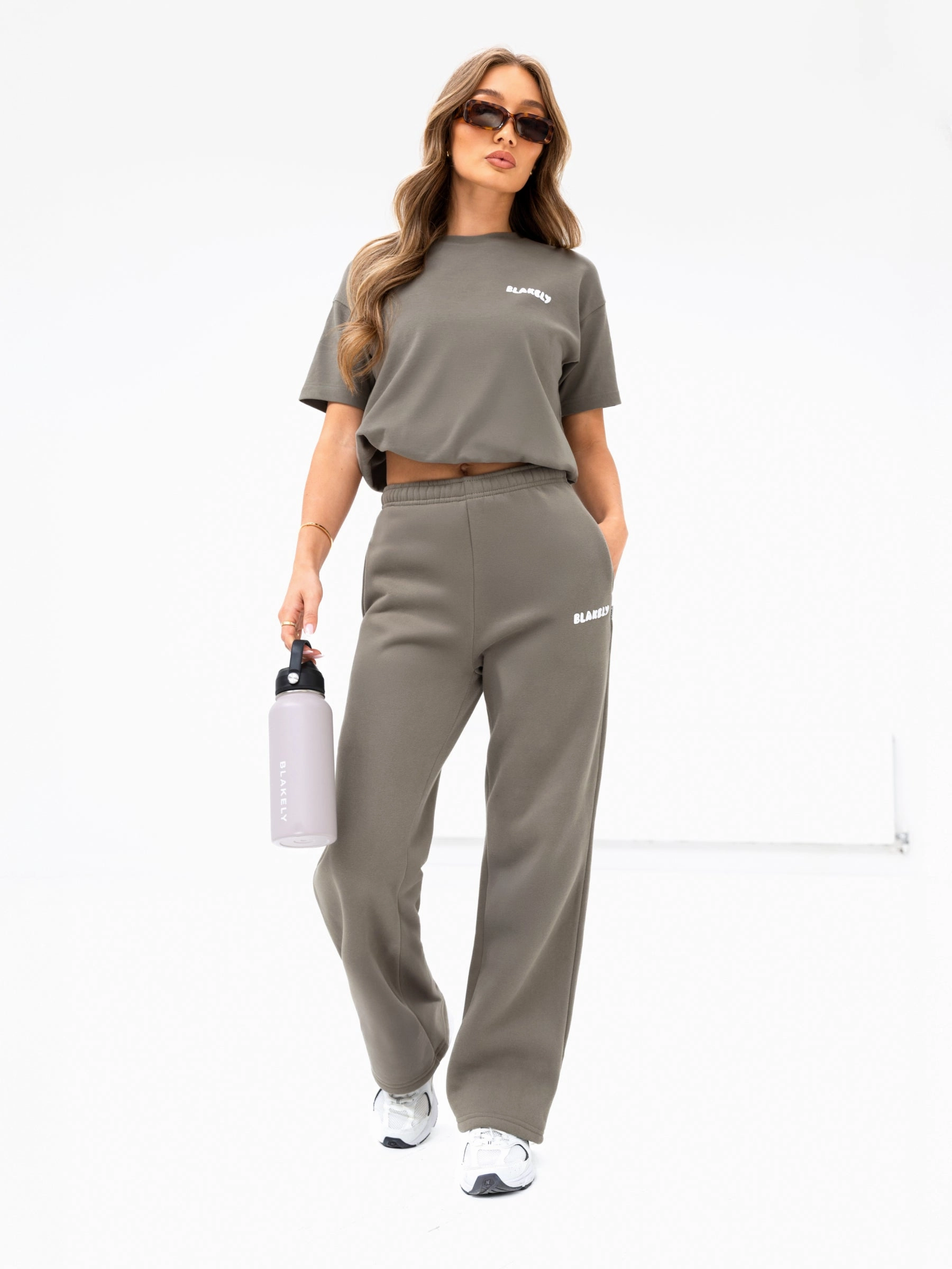 Cloud Print Wide Leg Sweatpants - Safari Green Flexible Fit
