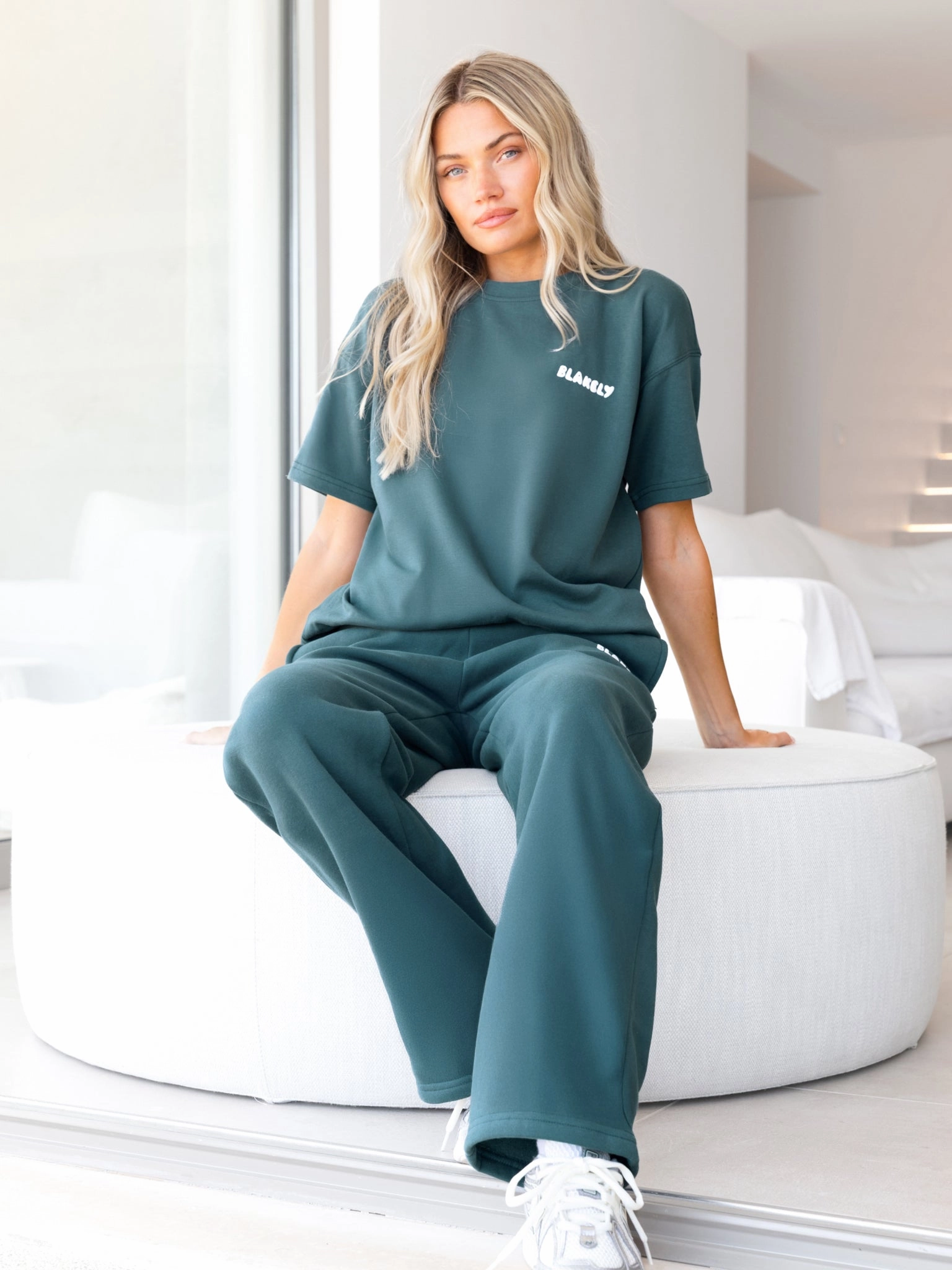 Anti Friction Lining Cloud Print Wide Leg Sweatpants - Teal Green