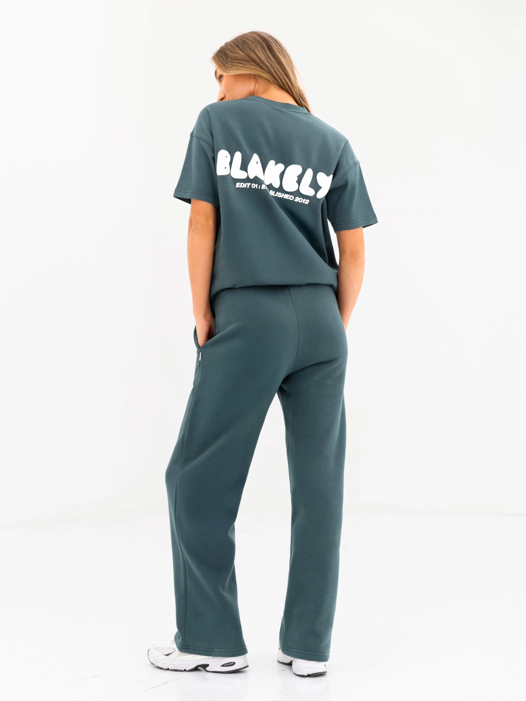 Cloud Print Wide Leg Sweatpants - Teal Green Skinny Fit StainResistantCoating