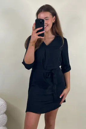 Divya Black V-Neck Black Mini Dress Breathable Layering Relaxed Vibe