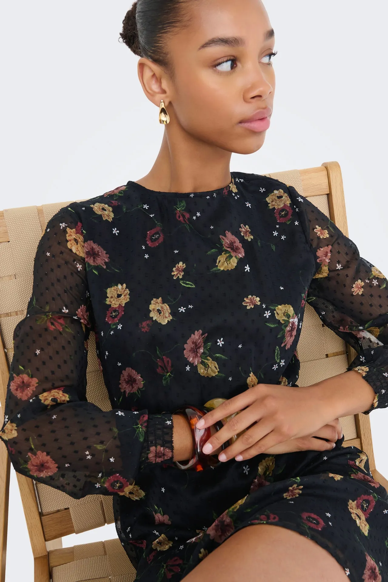 Silk Shine Eliza Black Floral Mini Dress
