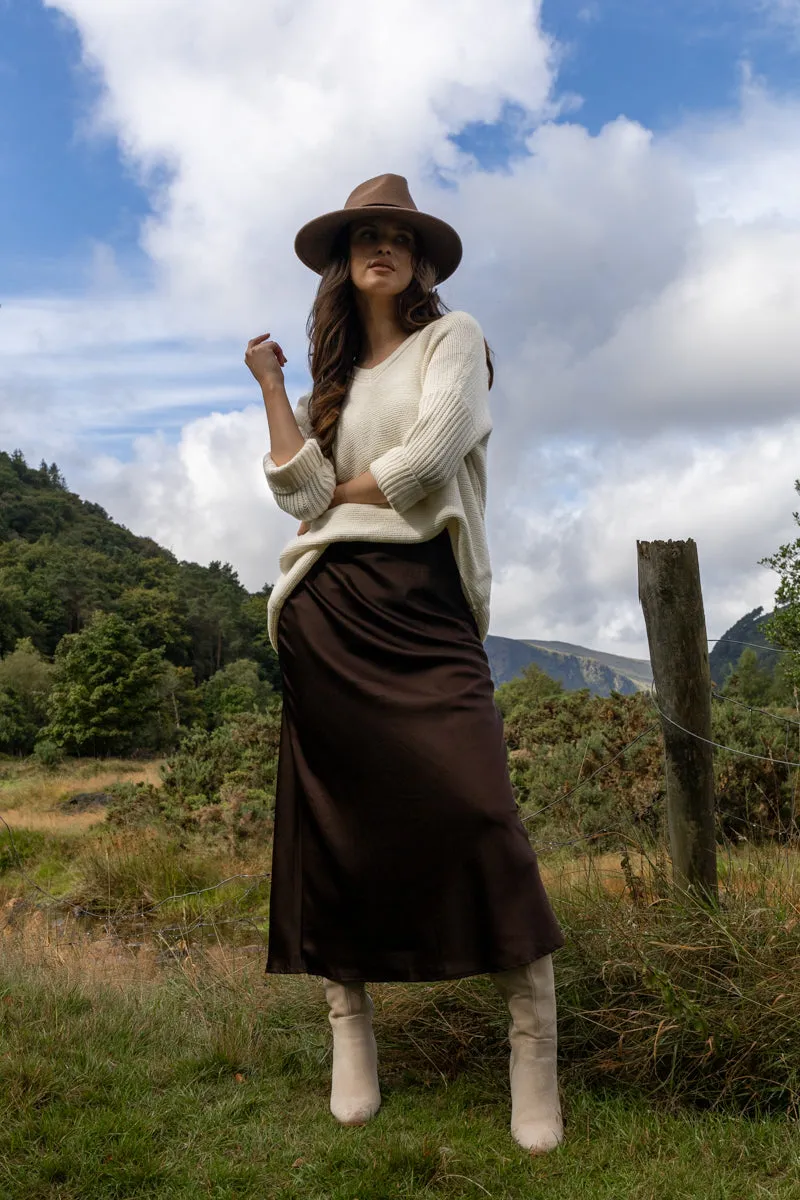 Ellette Coffee Brown Slip Skirt Hidden pockets Airy Comfort