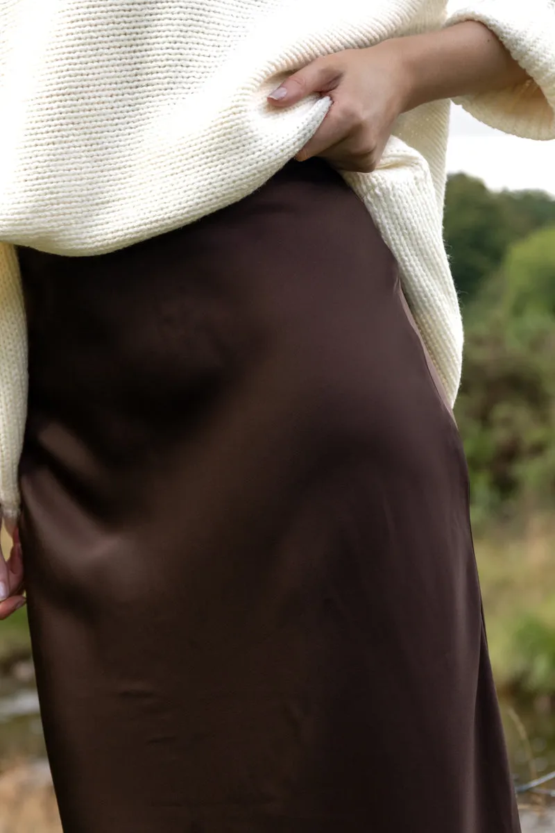 Cuffed hem Crisp Finish Ellette Coffee Brown Slip Skirt