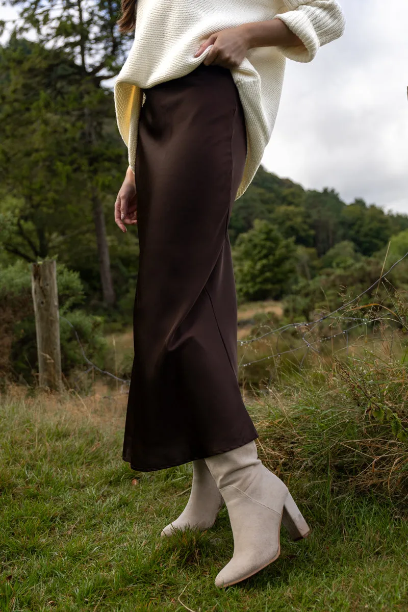 Ellette Coffee Brown Slip Skirt Hidden pockets Comfortable Feel