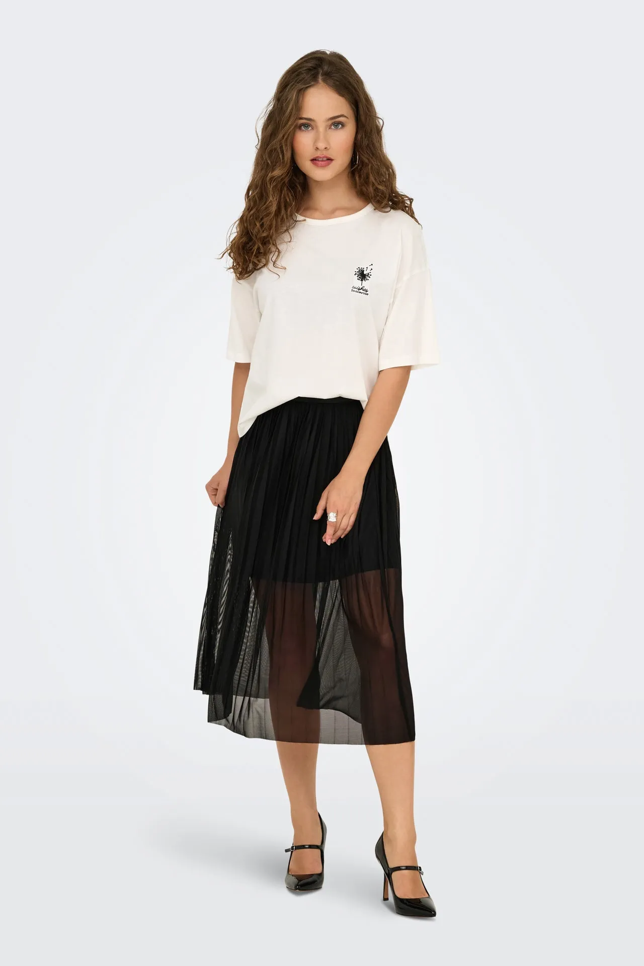 Elsa Pleat Black Mesh Skirt Versatile Outfit
