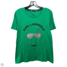 Sleek Layer Embellished Top Short Sleeve Designer By Karl Lagerfeld In Green, Size: L
