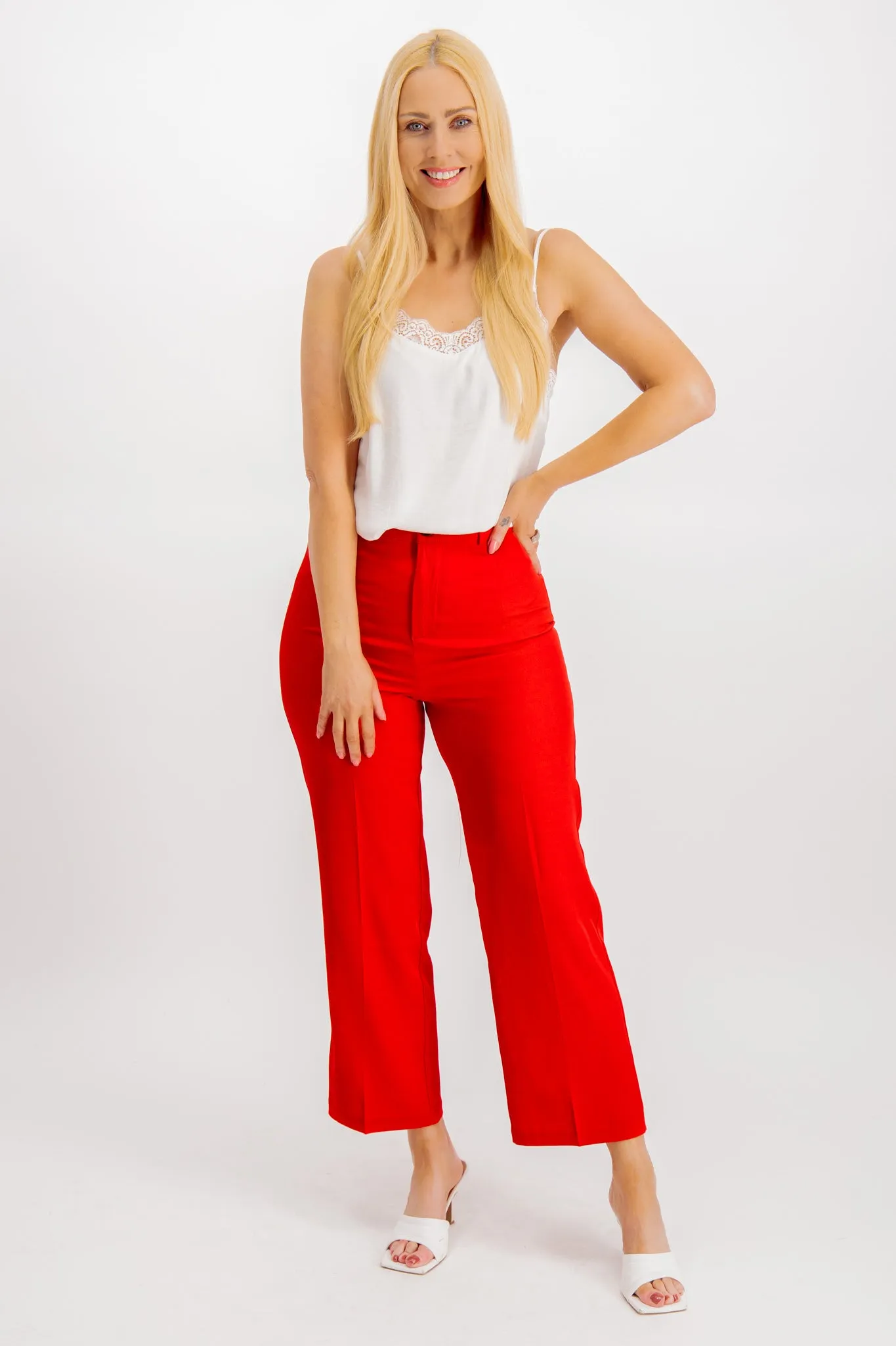 breathable panels RuggedDurability Emily & Me Maura Red Straight Leg Trousers