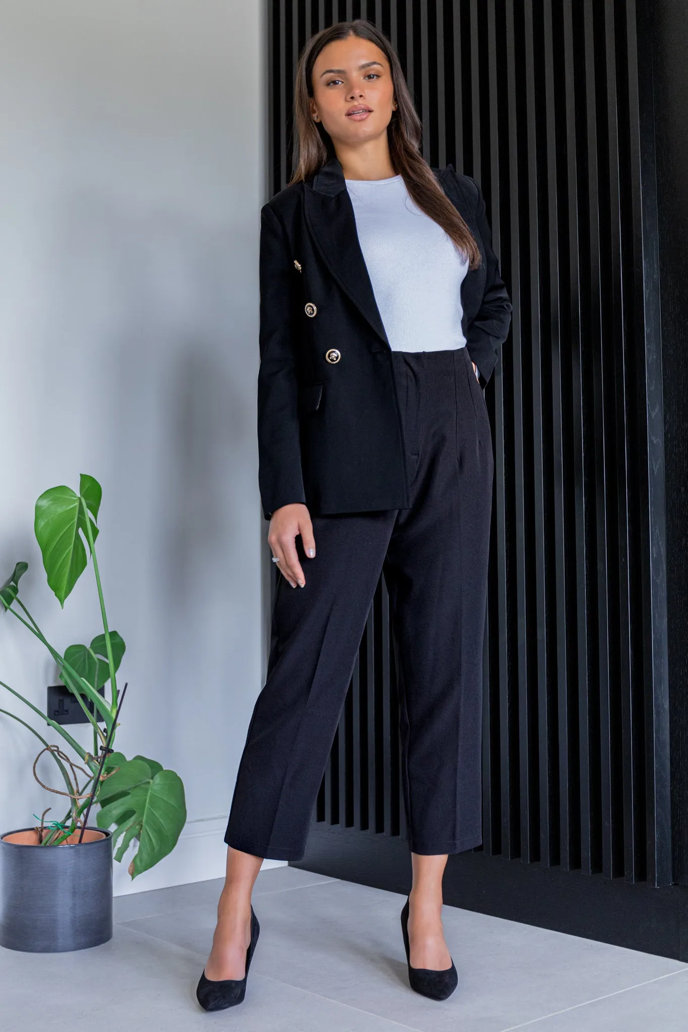 Emily & Me Tina Black Straight Leg Trouser Universal Fit System Rubberized grip