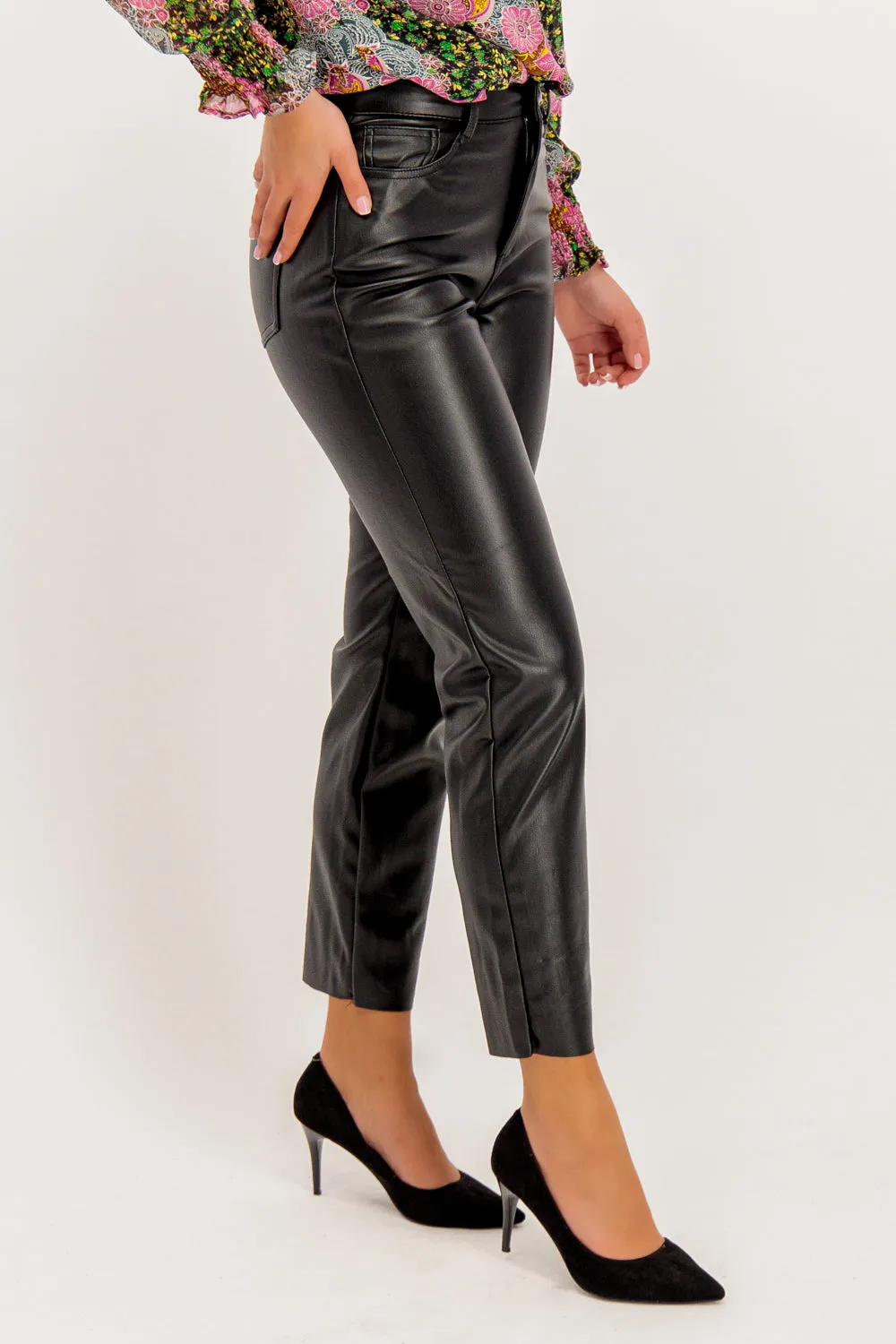 Emily High Waisted Faux Leather Trousers RecycledMaterial AntiStaticFinish
