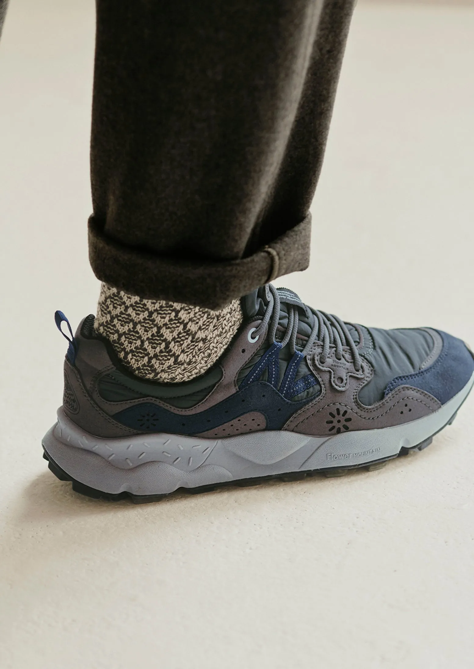 Urban Jungle Travel Companion Flower Mountain Yamano Kaiso Panelled Sneakers | Charcoal