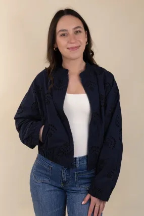 Sage Navy Anglaise Bomber Magnetic Closure Option Taped Seams