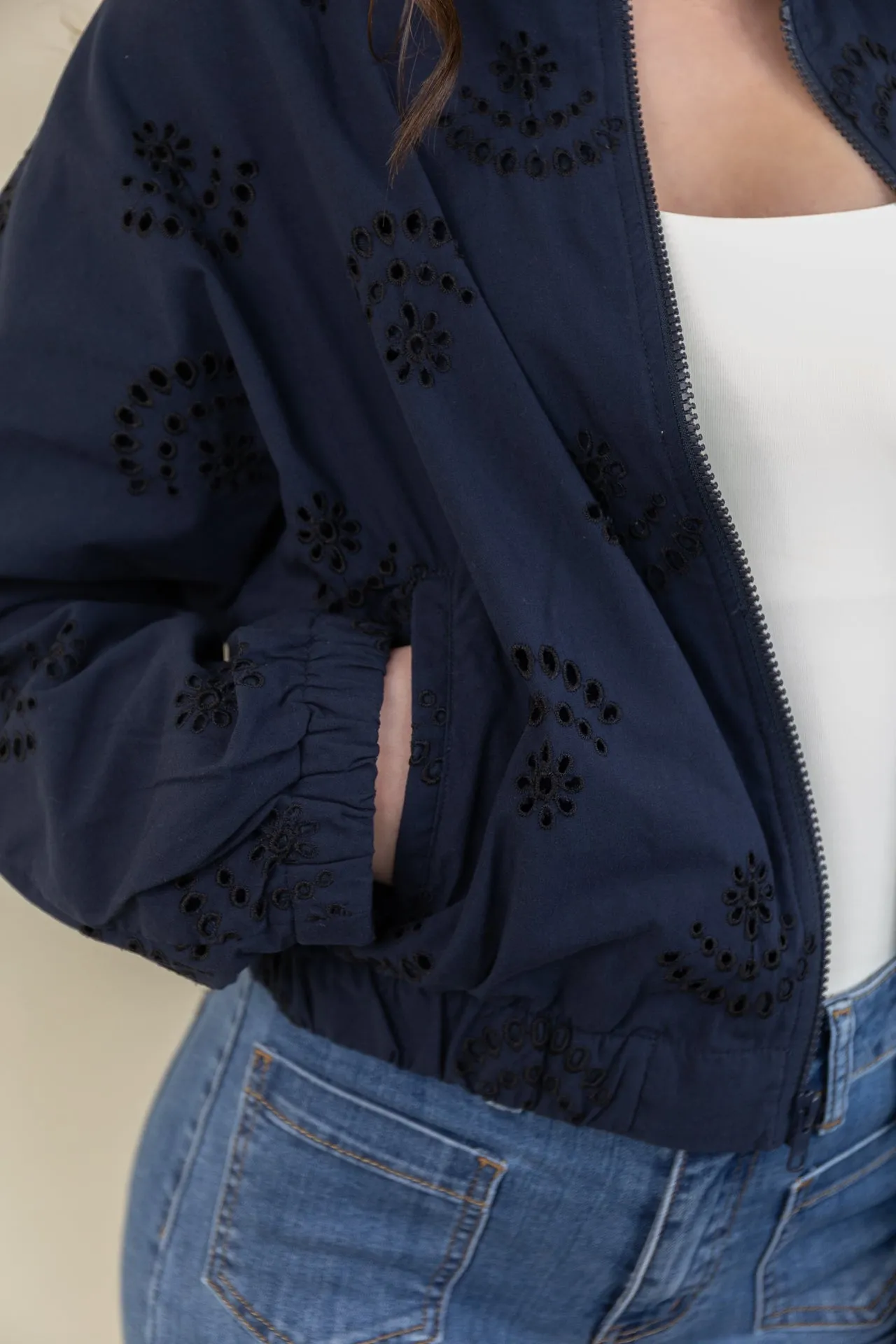 Long Length Sage Navy Anglaise Bomber