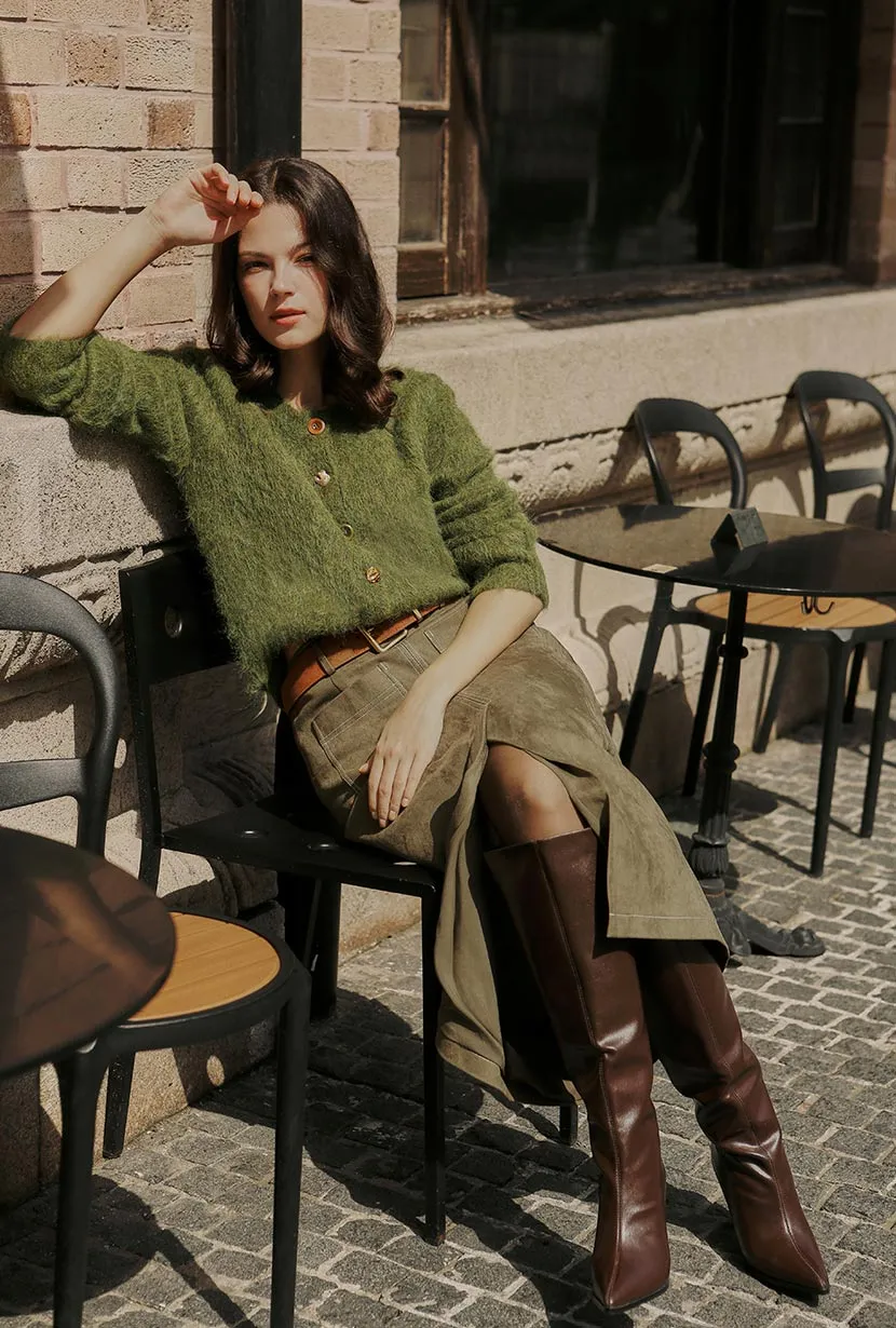 Down Filled Brayden Alpaca Cardigan - Olive Green